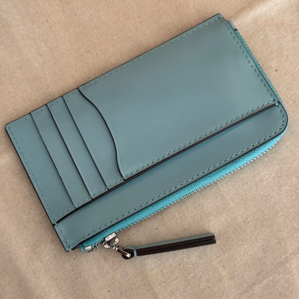 New Tory Burch BLAKE PATENT ZIP CARD CASE  ANGEL BLUE - Picture 3 of 5